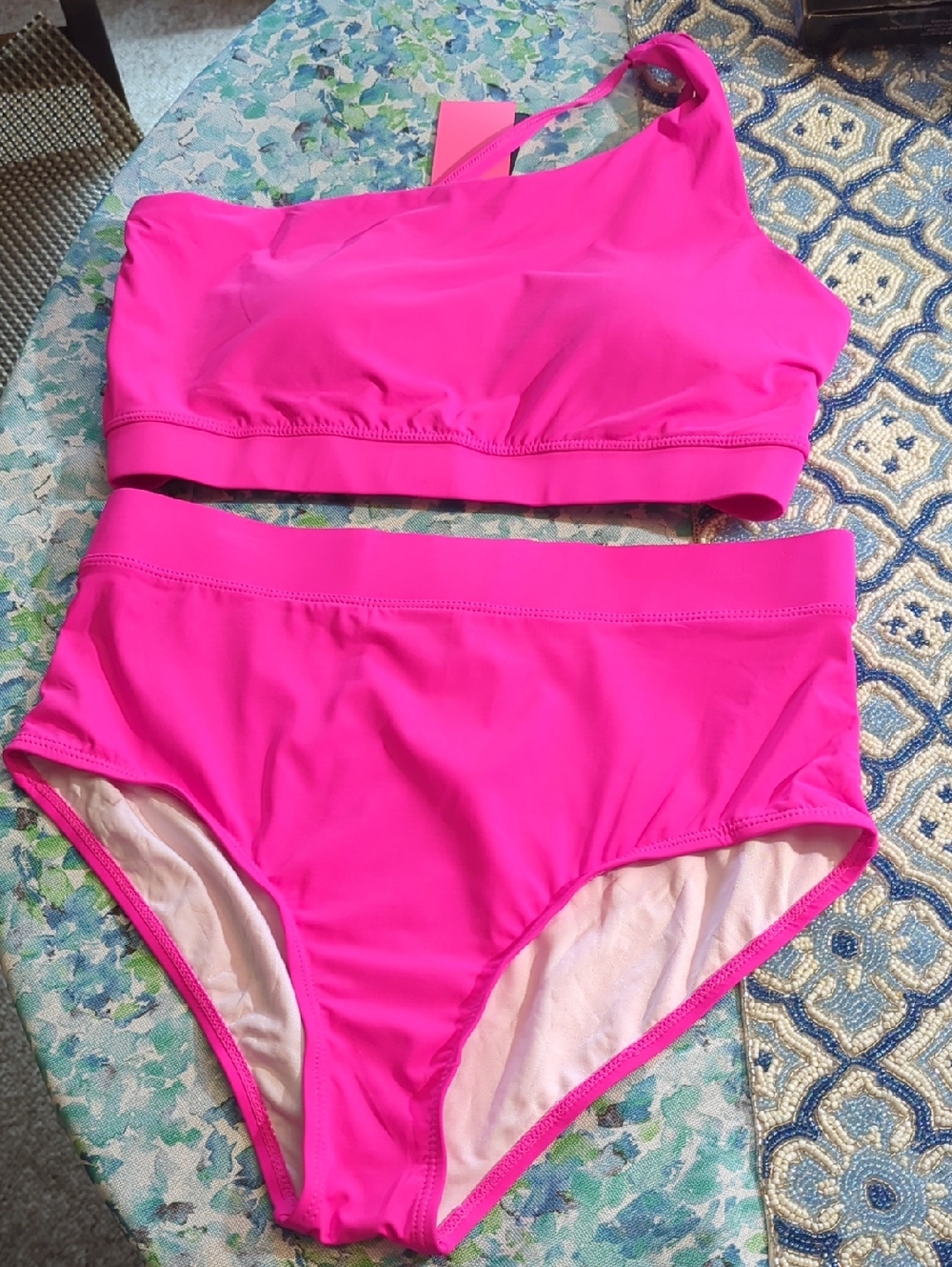 Tempt Me High-Waist One-Shoulder Bikini Set - Bright Pink